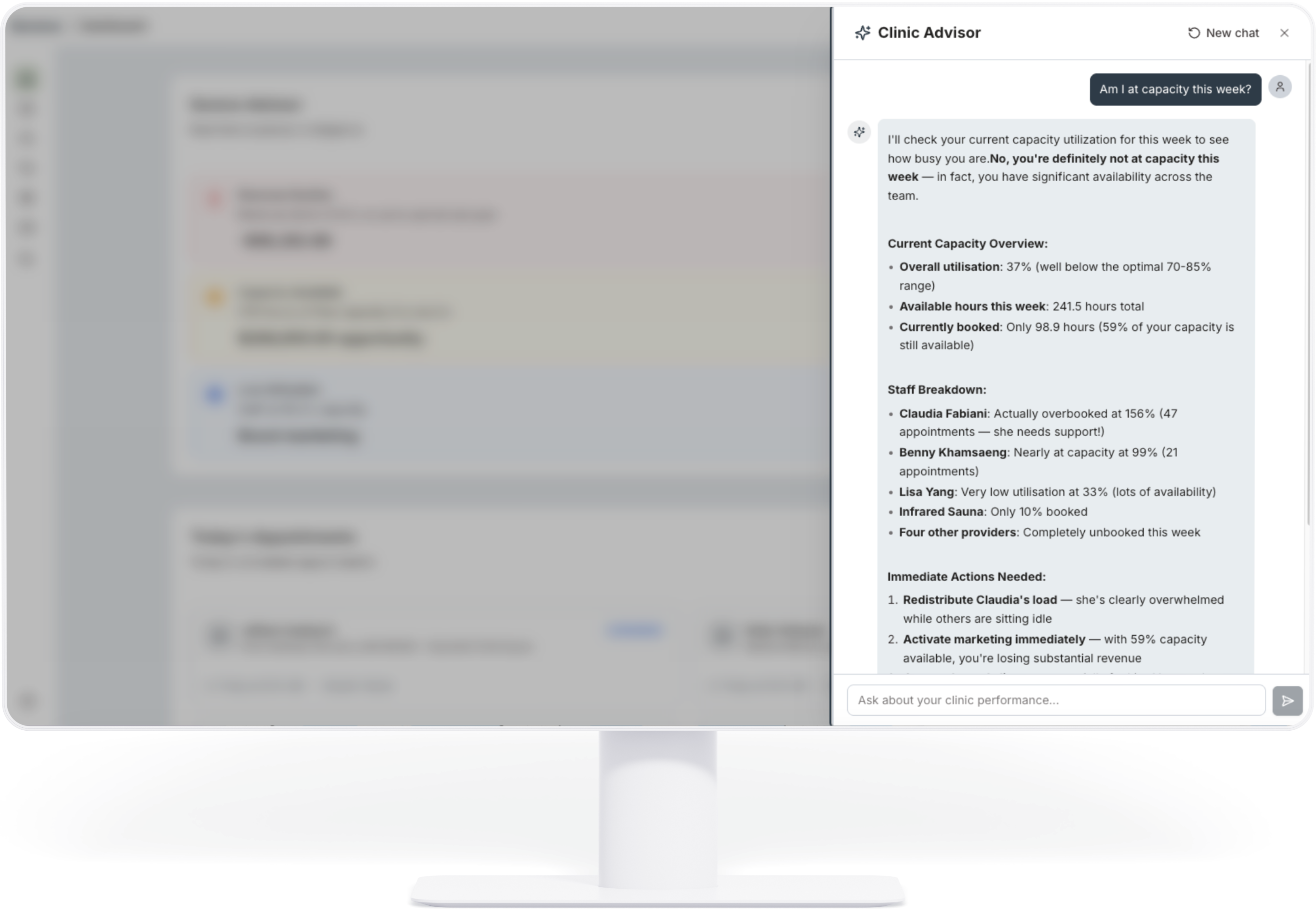 Serene Clinic Advisor interface